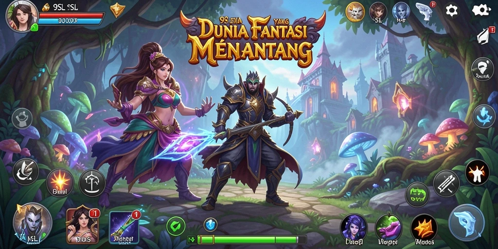 Tampilan gameplay mendebarkan di dunia fantasi 9SL.