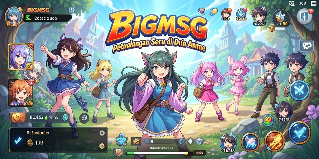 Tampilan utama gameplay BIGMSG yang menarik dengan karakter anime.