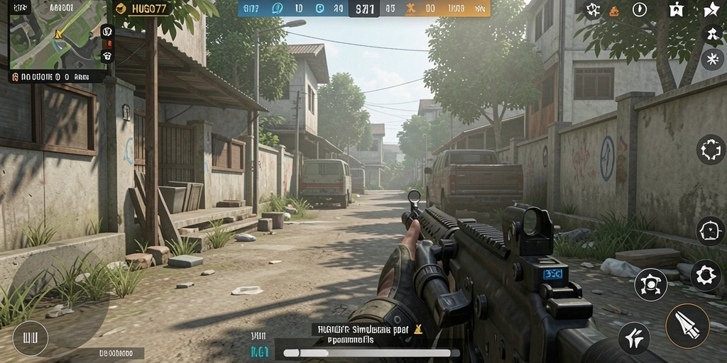 Tangkapan layar utama HUGO77 menampilkan gameplay yang mendalam dan interaktif.