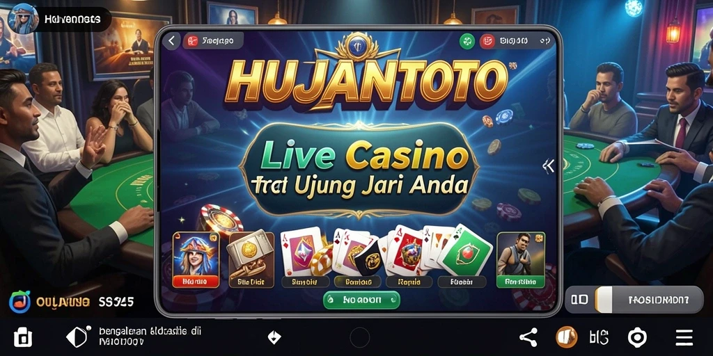 Tampilan gameplay HUJANTOTO dengan dealer langsung dan interaksi pemain.