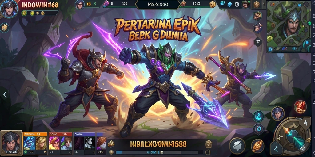 Tampilan gameplay seru dari INDOWIN168 dengan strategi MOBA.