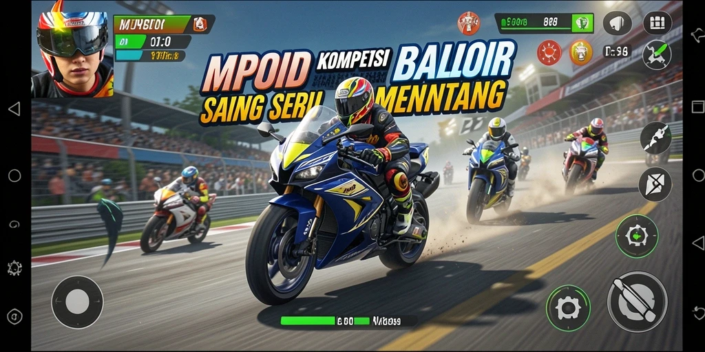 Tampilan gameplay seru dari balapan motor yang menegangkan.