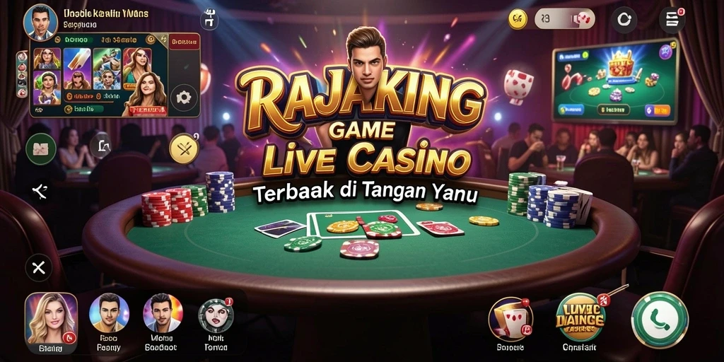 Screenshot gameplay RAJAKING menunjukkan dealer langsung dalam aksi permainan Kasino.