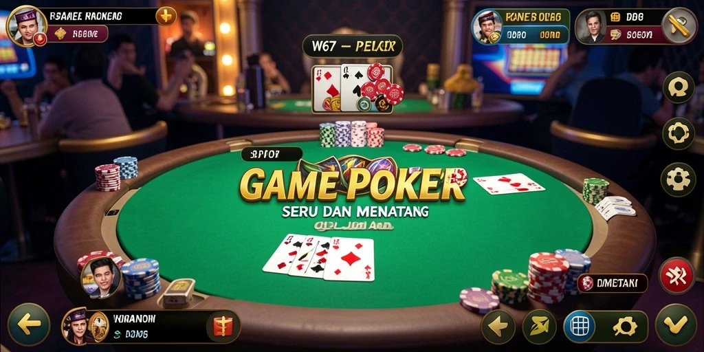 Screenshot gameplay W67 menampilkan aksi poker yang seru dan menegangkan.