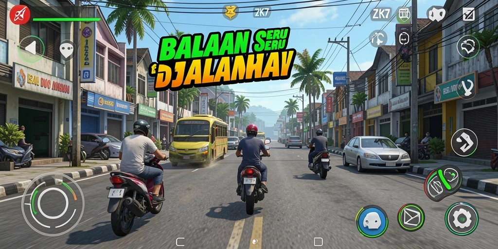 Gameplay seru dalam ZK7 dengan balapan di jalanan.